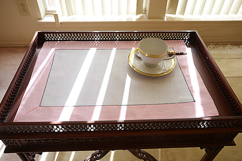 White Hemstitch Placemats 14"x20". Pink color border - Click Image to Close